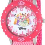 Disney Kids’ W000385 Princess Glitz  Stainless Steel Time Teacher Pink Bezel Pink Nylon Strap Watch