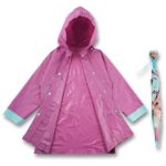 Disney Frozen Umbrella and Slicker Set, Elsa and Anna Little Girl Rainwear Ages 2-7, Dark Purple, Large – Age 6-7