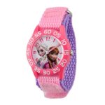 Disney Frozen Kids’ Plastic Time Teacher Analog Quartz Nylon Strap Watch, Pink/Pink/Purple