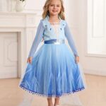 Luzlen Princess Costumes for Little Girls Halloween Party Cosplay Dress Up with Accessories Blue, 4-5 Years(Label 120)