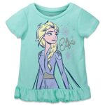 Disney Frozen Elsa Toddler Girls T-Shirt and French Terry Shorts Outfit Set Mint 3T