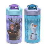 Zak Designs Disney Frozen 2 Kids Water Bottle Set with Reusable Straws and Built in Carrying Loops, Made of Plastic, Leak-Proof Water Bottle Designs (Elsa & Anna, 16 oz, BPA-Free, 2pc Set)