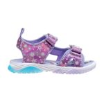 Disney Girls Frozen Sandals -Summer Light Up Elsa shoes- kids water shoes- Beach Adjustable Strap Open Toe Outdoor Slides Character Slip-on Quick Dry Waterproof, Lilac Blue (6 Medium, Toddler)