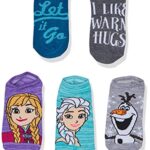Disney Frozen Girls 5 Pack No Show Socks, Assorted Multi, Fits Sock Size 6-8.5 Fits Shoe Size 7.5-3.5