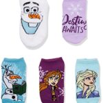 Disney Frozen Girls 5 Pack No Show Socks, Purple Sherbet- Frozen 2, Fits Sock Size 6-8.5 Fits Shoe Size 7.5-3.5