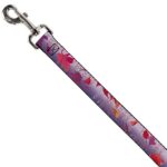 Disney Pet Leash, Dog Leash, Frozen II Swirling Leaves Floral Trim Purples Reds, 6 Feet Long 1.0 Inch Wide