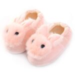 Beeliss Toddler Girls Slippers Cartoon Plush Warm Shoes (7-8 M US Toddler, Light Pink/Bunny)