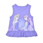 Disney Frozen Girls’ T-Shirt, Tank Top and Shorts Set for Toddler and Little Kids – Purple/Grey/Navy