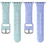 Onederhome Engraved Sport Strap Compatible with Apple Watch Bands 38 40 41 42 44 45 49mm, Women Man Cute Soft Silicone Wristband Replacement iWatch Series 8 7 6 5 4 3 2 1 SE Ultra (38/40/41mm, Mint green Light purple)