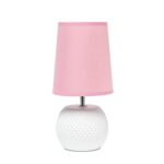 Simple Designs LT2084-PNK Mini Studded Texture White Ceramic Bedside Table Lamp, Pink