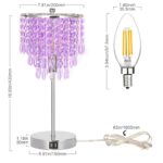 USB Bedside Crystal Lamp, 3 Way Dimmable Touch Nightstand Lamp with Dual USB Charging Ports, Lavender Table Lamp Decorative Accent Lamp Silver for Bedroom, Living Room, Office, B11 LED Bulb Included