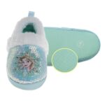 Disney Frozen Elsa & Anna Girls Slippers – Plush Non-Slip Comfy Fluffy Lightweight Warm Comfort Soft Aline Indoor House Slippers – Frost Blue (size 7-8 Toddler)