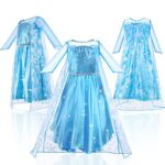 URAQT Princess Dress Costume for Girls Princess Dress Up Deluxe Girls Fancy Dress Snow Queen Christmas Cosplay Costume with Crown Wand Accessories