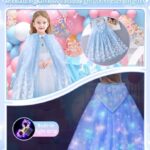 Princess Snow Costume for Women Dresses Toys Light UP Cape Set for Kids Halloween Cosplay Dress Up Clothes for Little Girls Accessory