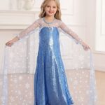 Luzlen Snow Princess Elsa Dress for Girls Toddler Queen Costume Halloween Christmas Cosplay Birthday Party Outfits Kids Blue, 4-5T(Tag 120)