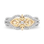 Jewelili Enchanted Disney Fine Jewelry Sterling Silver And 10K Yellow Gold With 1/5 Cttw Diamonds Anna Ring, Size 9