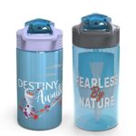 Zak Designs Disney Frozen 2 Kids Water Bottle Set with Reusable Straws and Built in Carrying Loops, Made of Durable Stainless Steel & Plastic, Leak-Proof Bottle Design (Elsa/Anna, BPA-Free, 2pc Set)