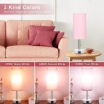 Hong-in Nightstand Lamp with Color Modes – Pink Bedroom Lamp with USB Charging Ports, 3000/4000/5000k Pull Chain Table Lamp for Bedroom, Office, Living Room