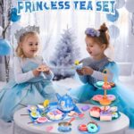 Lajeje Tea Party Set for Little Girls – Frozen Toys for Girls – Elsa Princess 48 Pack Kids Kitchen Pretend Toy with Tin Tea Set, Desserts & Carrying Case – Birthday Gift for Age 3 4 5 6 Year Olds