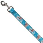 Buckle-Down Pet Leash – Frozen Elsa Face/Action Pose/Snowflakes Blues/White – 4 Feet Long – 1″ Wide