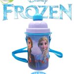 Disney Frozen Deluxe Carrying Strap One Touch Water Bottles with Reusable Built in Straw (Snow Canteen 16.9oz)