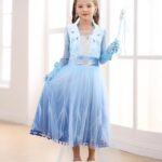 iTVTi Elsa Costume Toddler Girls Snow Princess Dress Blue Cosplay Outfit with Wig for Halloween Birthday Party Christmas, 4-5T (Tag 120)