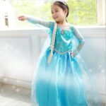 Juaugusep Princess Elsa Costume for Little Girls, Mesh Snowflake Pattern Frozen Cosplay Outfit Snow Princess Dress Party Outfit (Blue, 3-4 Years)