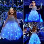 Latocos Light Up Frozen Elsa Costume for Girls Kids Princess Dress Up Cloths for Little Girls Birthday Halloween Cosplay