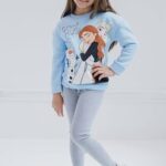 Disney Frozen Princess Anna Elsa Olaf Little Girls Fleece Sweatshirt and Leggings Outfit Set Light Blue/Grey 6