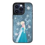 CASETiFY Mirror iPhone 15 Pro Max Case [Frozen Co-Lab / 4.9ft Drop Protection/Compatible with Magsafe] – Elsa’s Snow Flurry – Silver on Black