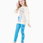 Disney Frozen Toddler Girl Outfit Elsa Girls Clothes Long Sleeve Ruffle Shirt and Leggings 2PCS Clothing Sets Fall Casual Pullover Dailywear Apricot 3-4T