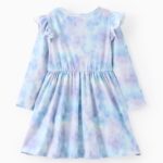 Disney Frozen Toddler Girl Dress Elsa and Anna Fall Casual Ruffle Long-Sleeve Girls Clothes Party Birthday A Line Tie Dye Gradient Dresses 5-6 Years