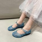 OMGard Jelly Shoes for Girls, Snow Queen Princess Birthday Sandals for Little Girls, Blue Toddler Glitter Sandals Size 11, Frozen Inspired Party Cosplay Costumes Dress Flats
