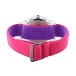 Disney Minnie Mouse Kids’ Plastic Time Teacher Analog Quartz Nylon Strap Watch, Clear/Dk Pink Dk Purple