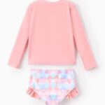 Disney Frozen Elsa Two Piece Tankini Swimsuit Toddler Girl Long Sleeve Summer Rashguard Bathing Suit UPF 50+ Beach Pool Ruffle Swimwear Holiday Swimming Suit Little Kid Pink Size 3 Years
