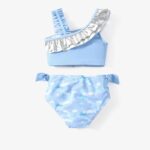 Disney Frozen Elsa Girls One Shoulder Swimsuits Ruffle Toddler Girl Swimsuit Cute Little Girls Bathing Suit Girls’ Swimwear Light Blue 4-5 Years