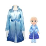 Disney Frozen Elsa Dress for Girls Bundle ~ Girls 4-6X Frozen Dress for Pretend Play Dress Up Plus Matching Elsa Doll and Stickers | Frozen Elsa Dress Up Costume