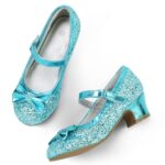 K KomForme Girl’s Dress Shoes Mary Jane Glitter 1.5 in Low Heel Wedding Party Princess Shoes for Toddler/Little/Big Kids Blue