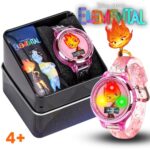 Disney Elemental Ember Lumen Kids’ Watch – Fiery Pink LCD Display with LED Lightshow Feature, Water-Resistant with Special Edition Gift Tin