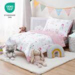 david’s kids 4 Piece Toddler Bedding Set – Soft Breathable Toddler Bedding Set for Girls, Includes Quilted Comforter, Flat Sheet, Fitted Sheet and Pillowcase, Princess