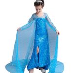 Dressy Daisy Girls’ Ice Princess Costumes Halloween Fancy Party Sequin Dress with Train Long Sleeve Size 10-12 Blue