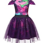 WonderBabe Princess Costume Girls Halloween Birthday Party Supplies Outfits Princess Dress Up Mesh Tutu Dress Purple Size 5-6