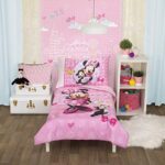 Disney Minnie Mouse Helping Friends 4 Piece Toddler Bedding set – Fitted Sheet, Pillow Case, Top Sheet, and Comforter Quilt – Pink