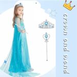 Princess Elsa Costume for Girls Queen Cosplay Clothes for Toddler Girls Blue Birthday Party Dress Up with Accessories Crown (Blue, 7T/8T)