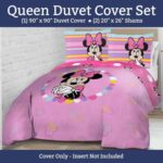 Jay Franco Duvet Cover Set – 3 Piece Comforter Cover and Sham Set, Super Soft Cozy Kids Bedding (Insert Not Included) Pink- Minnie Mouse, Queen