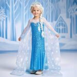 G.C Girls Princess Dress Costume with Wig Cape Toddler Princess Dress Up Outfit Kids Crown Jewelry Halloween Cosplay Birthday Gifts