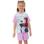 Disney Pajamas For Girls, Frozen Pajamas, Anna And Elsa PJs, Short Sleeve Frozen PJs, Summer Pajama Set, Purple 6