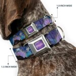 Buckle-Down Seatbelt Buckle Dog Collar – Frozen Anna/Elsa/Olaf Poses/Scenes Purples – 1″ Wide – Fits 15-26″ Neck – Large